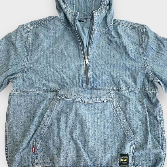 Levis Sutro "In The Sky" Seersucker Striped Denim Hooded Anorak Mens size M New - Picture 4 of 12